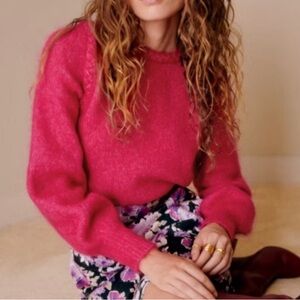 NWT Sezane Annita Jumper Raspberry Pink Mohair Wool Chunky Sweater XXL =US Large